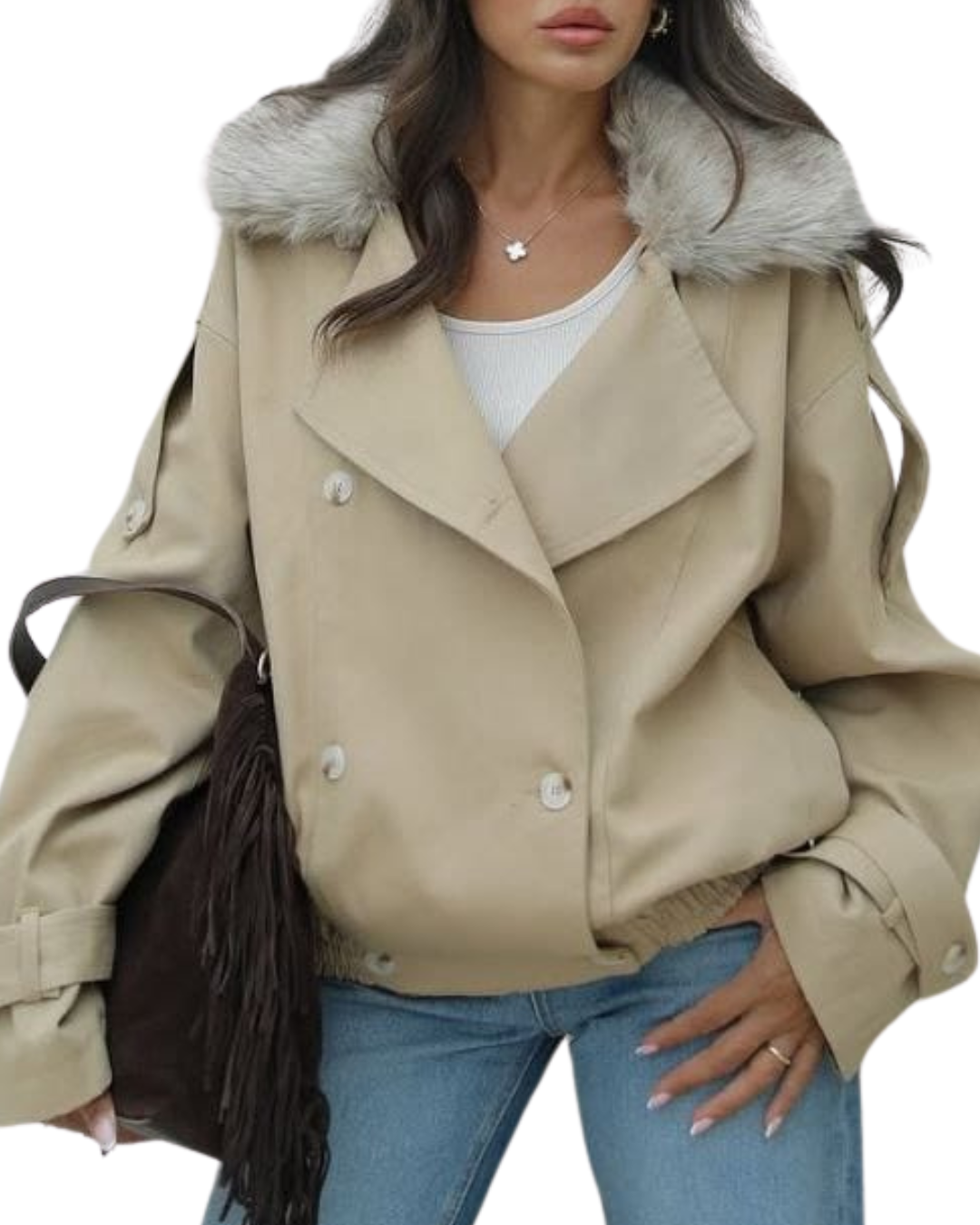 Fur-Collar Gabardine Jacket