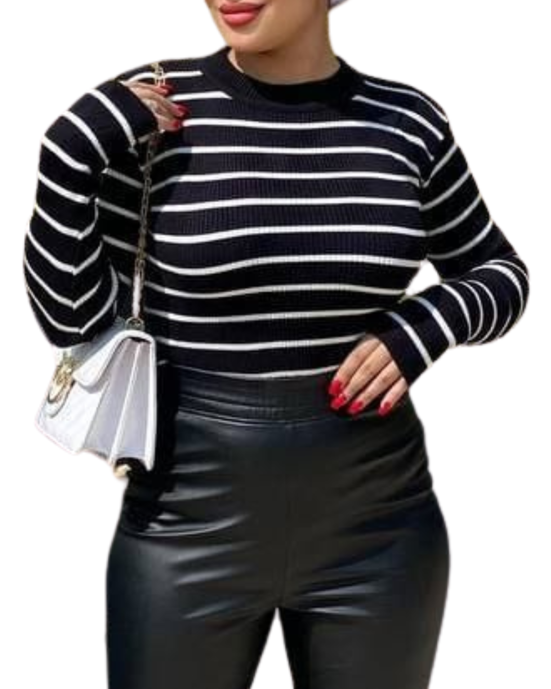 Striped Mohair High Neck Sweater