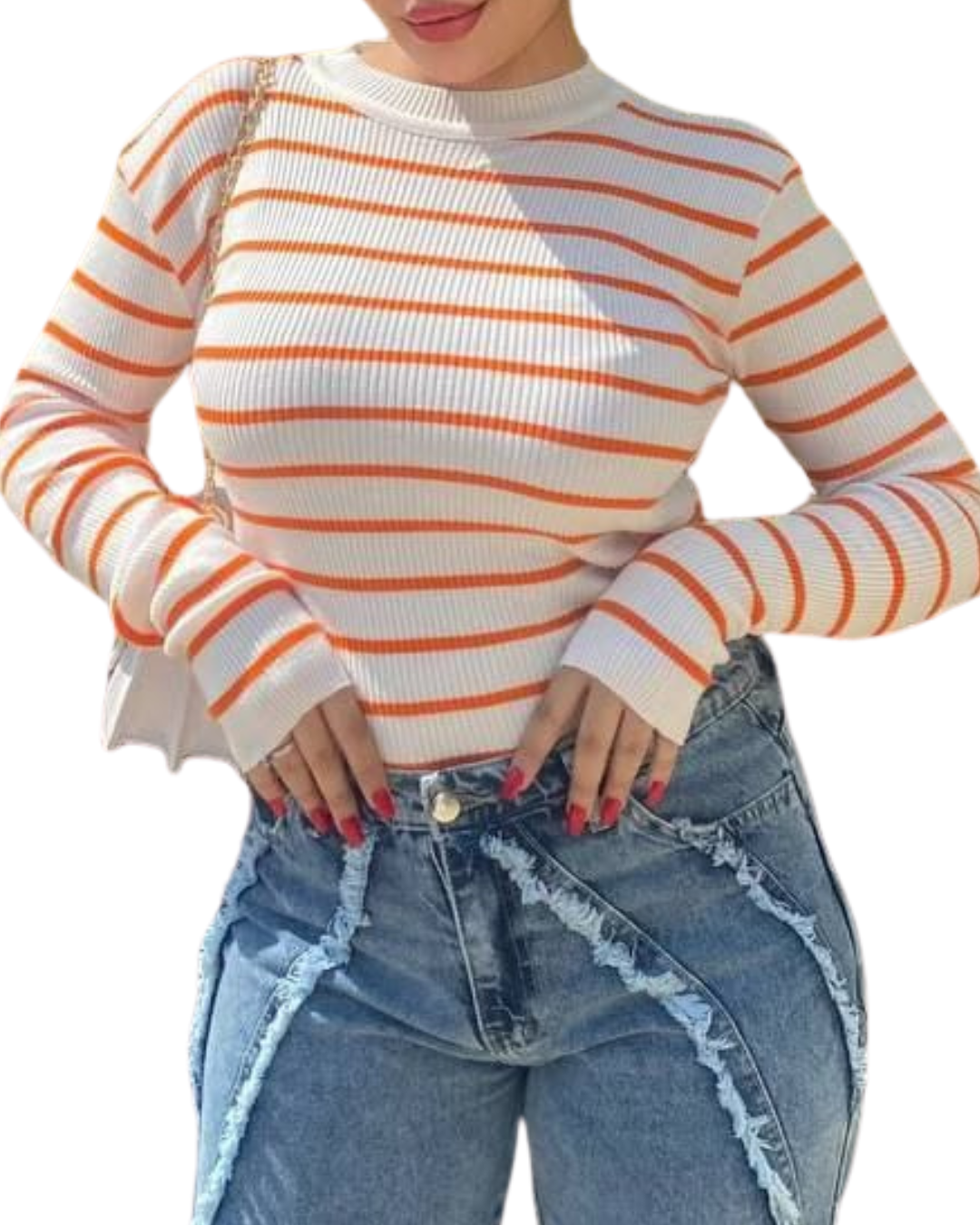 Striped Mohair High Neck Sweater