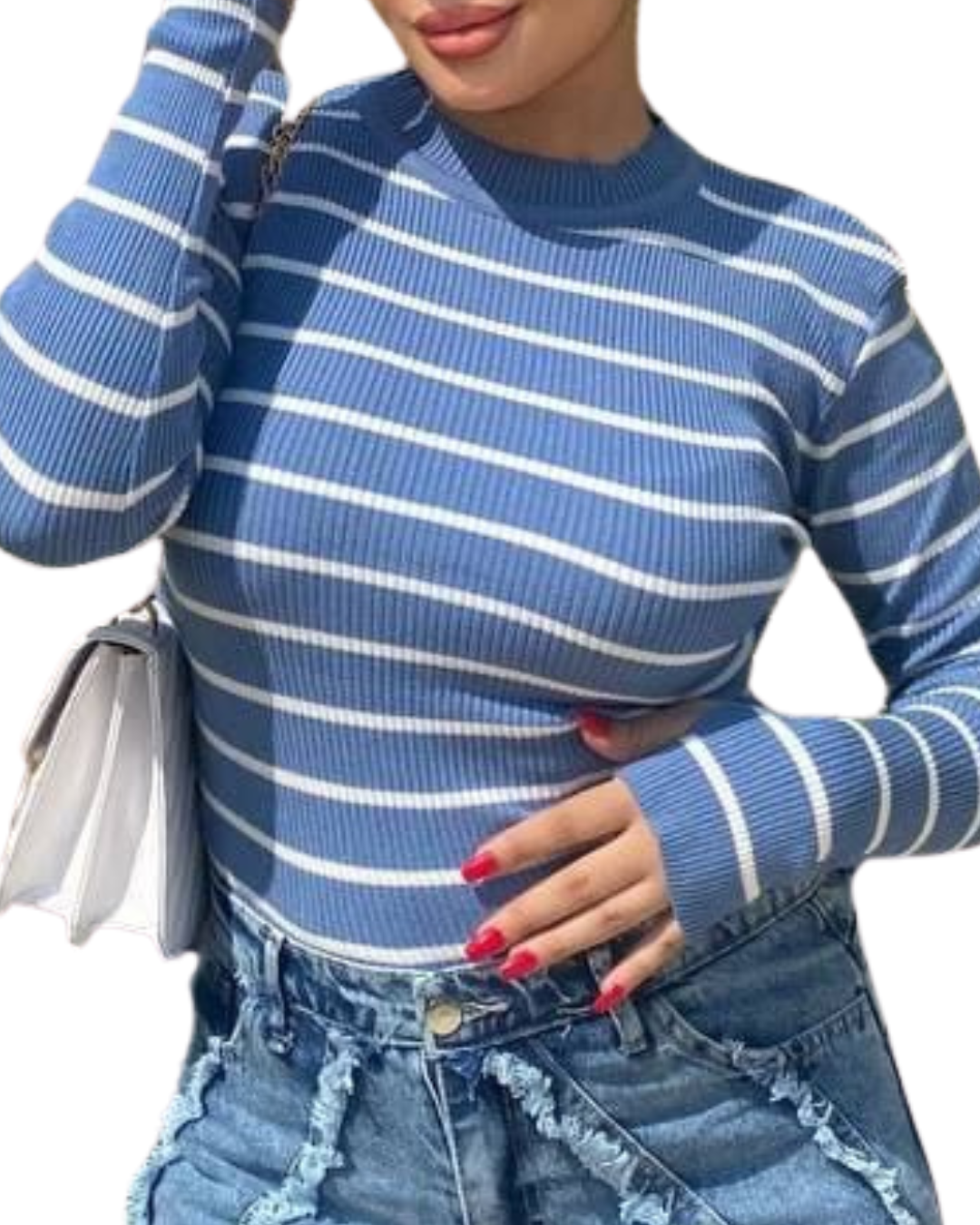 Striped Mohair High Neck Sweater