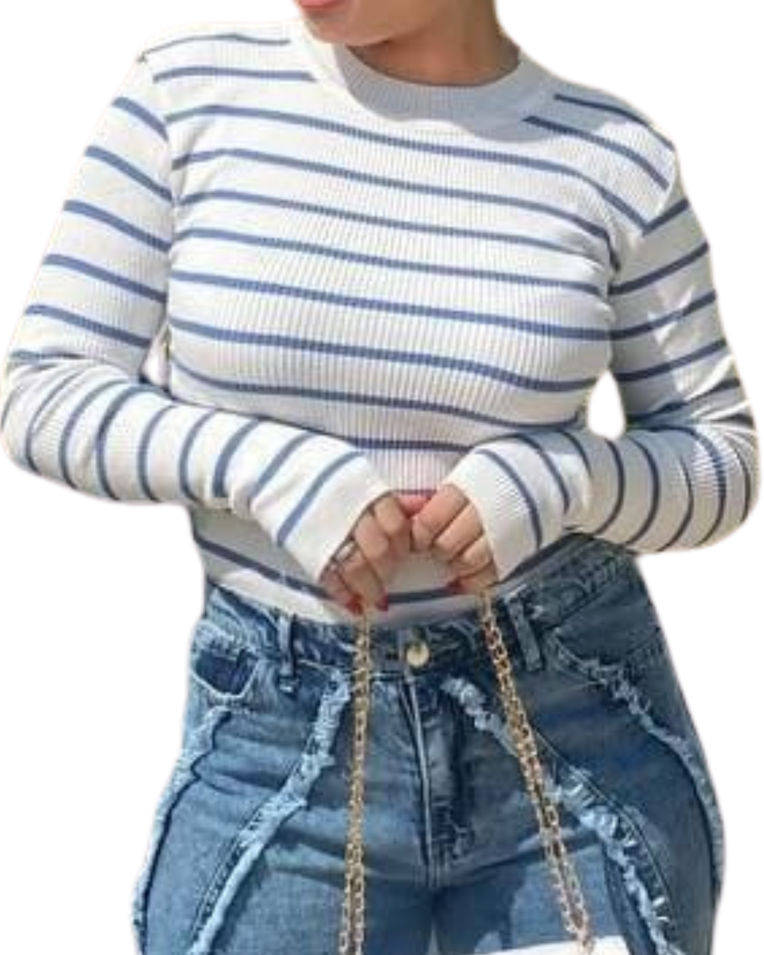 Striped Mohair High Neck Sweater