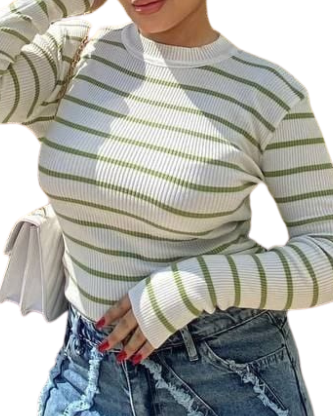 Striped Mohair High Neck Sweater