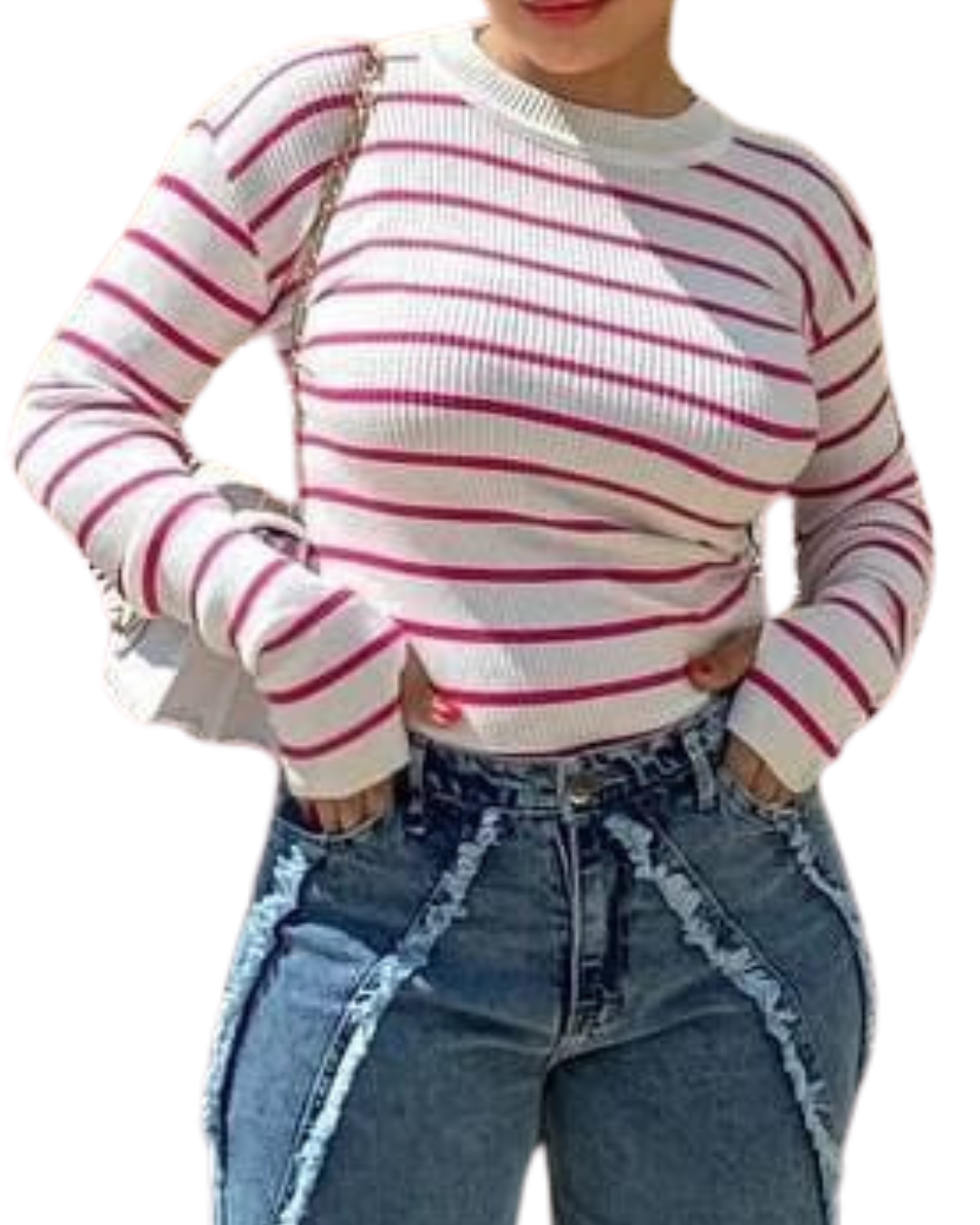 Striped Mohair High Neck Sweater