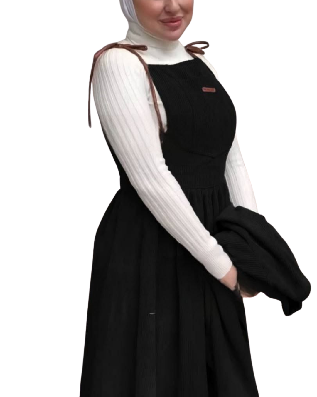 Leather Accent Ribbed Corduroy Overall Dress