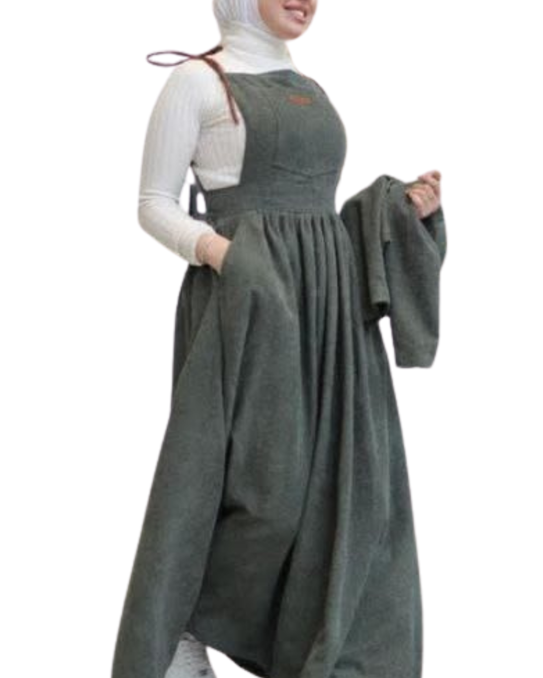 Leather Accent Ribbed Corduroy Overall Dress