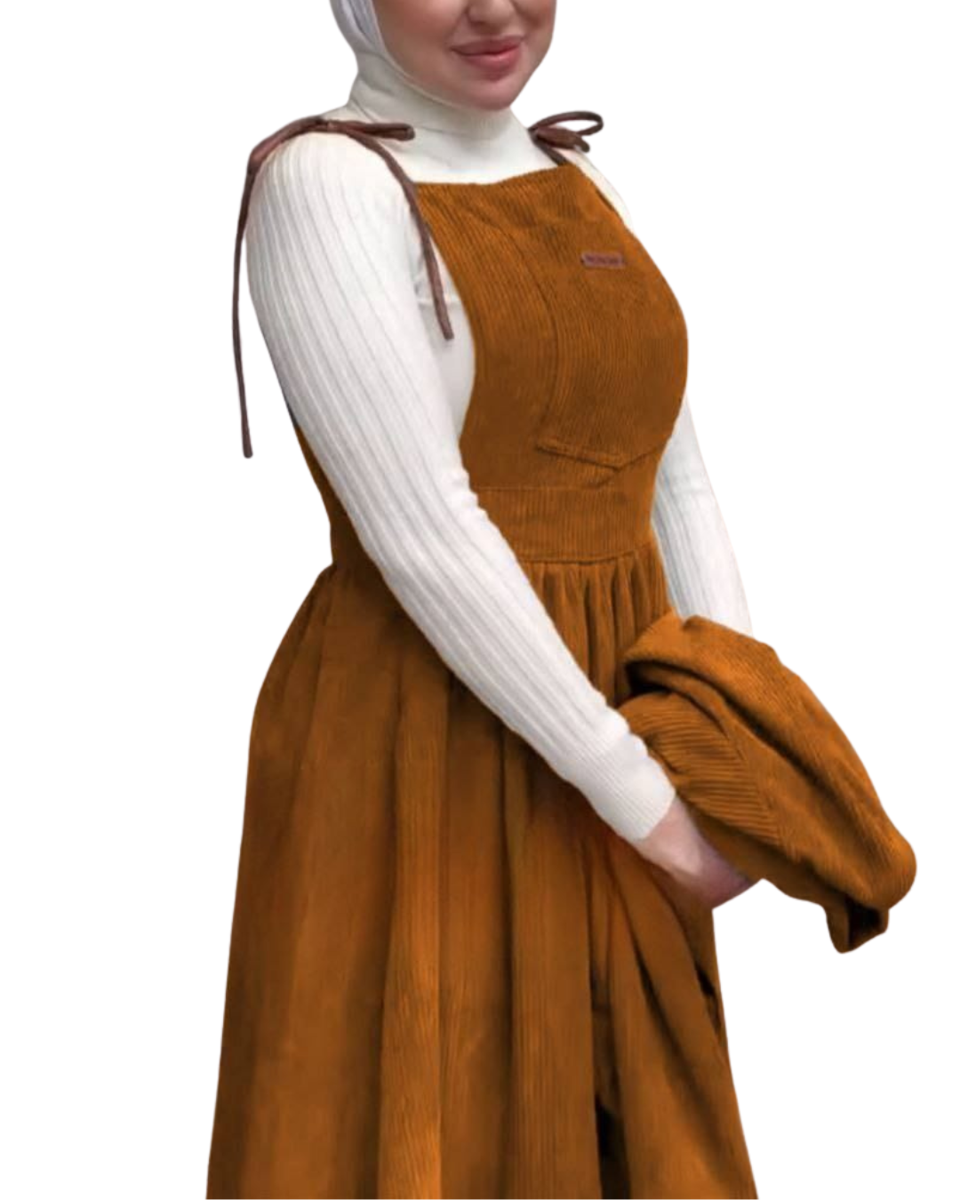 Leather Accent Ribbed Corduroy Overall Dress