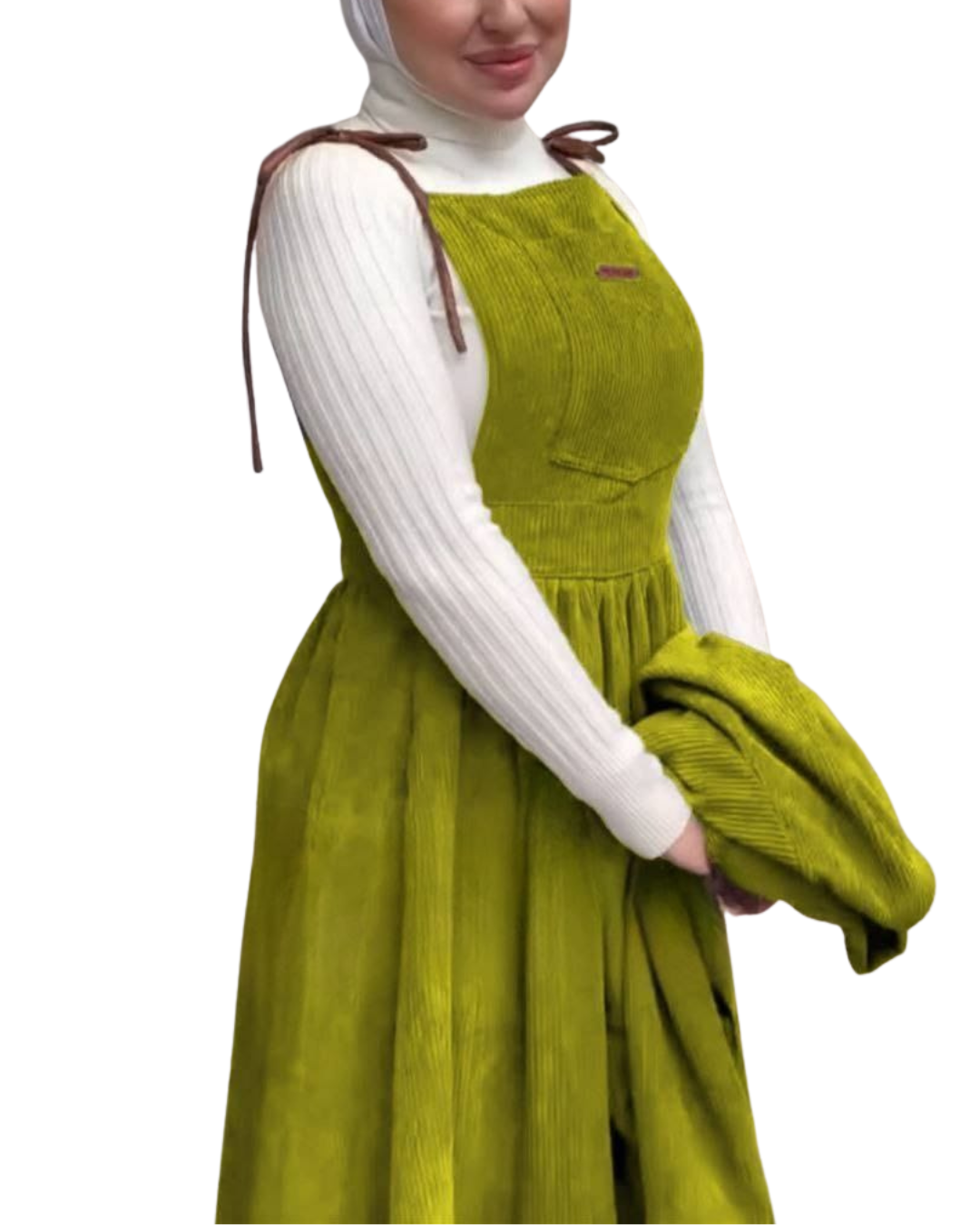 Leather Accent Ribbed Corduroy Overall Dress