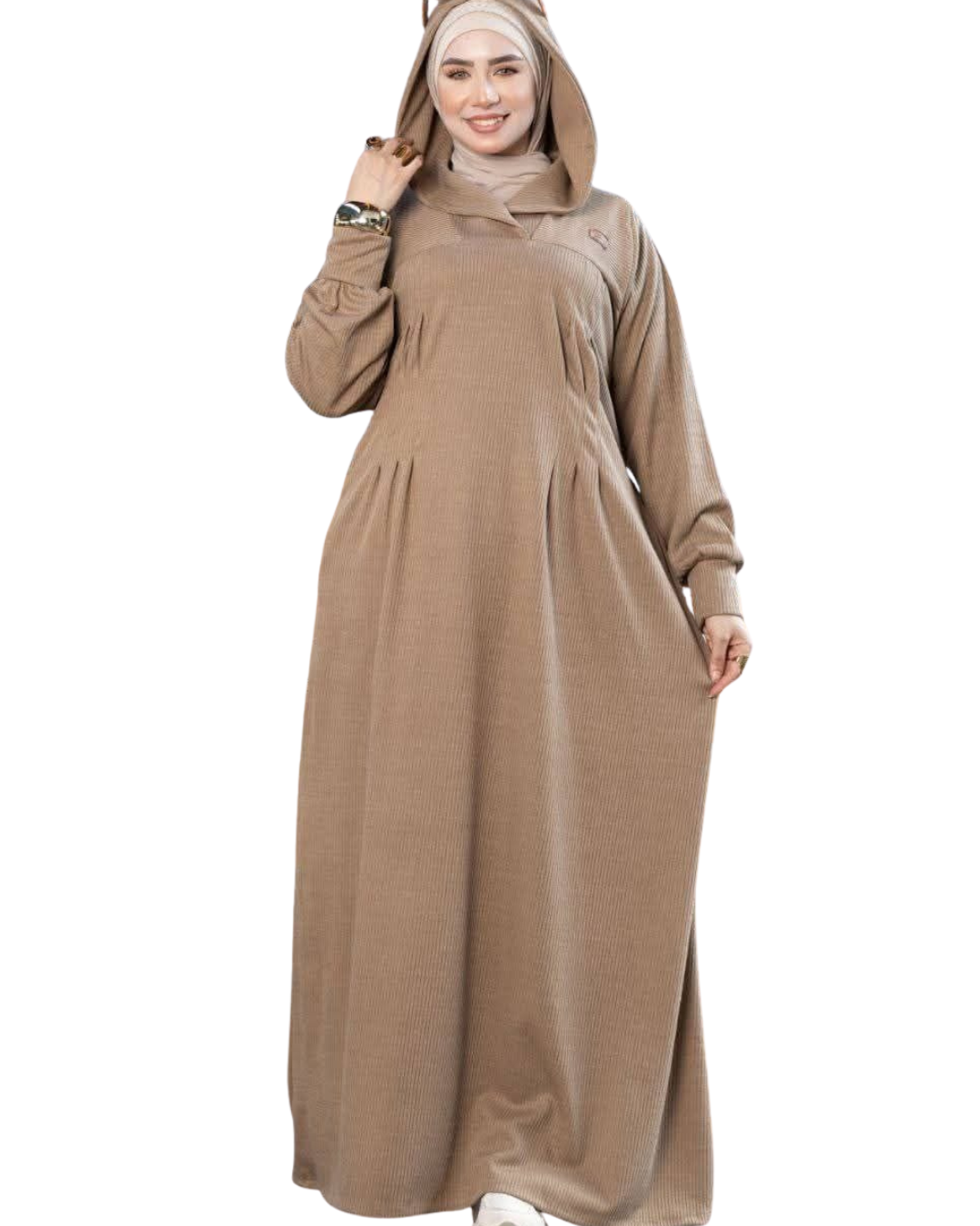 Hooded Ribbed Abaya Dress – Elegant Casual Look