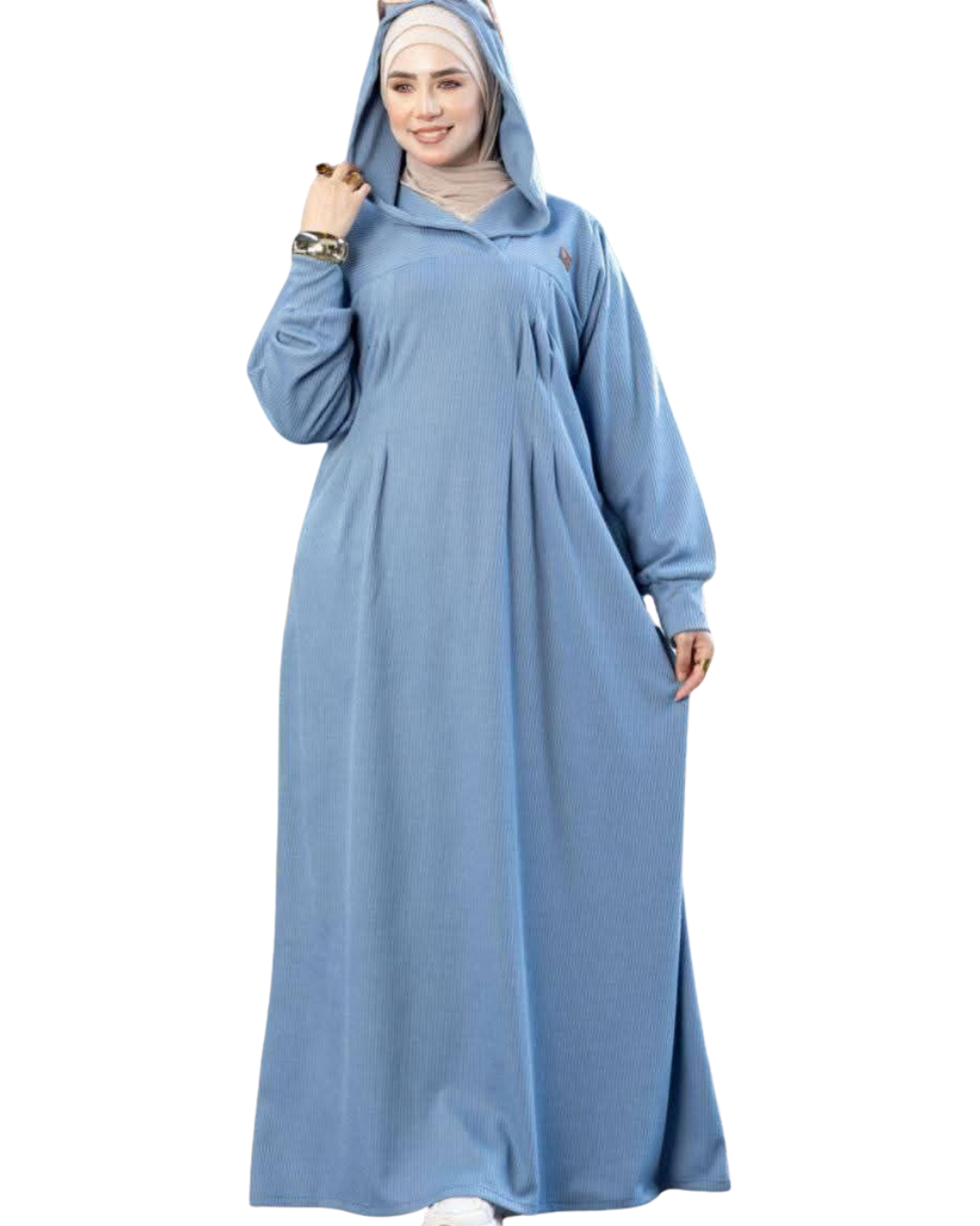 Hooded Ribbed Abaya Dress – Elegant Casual Look