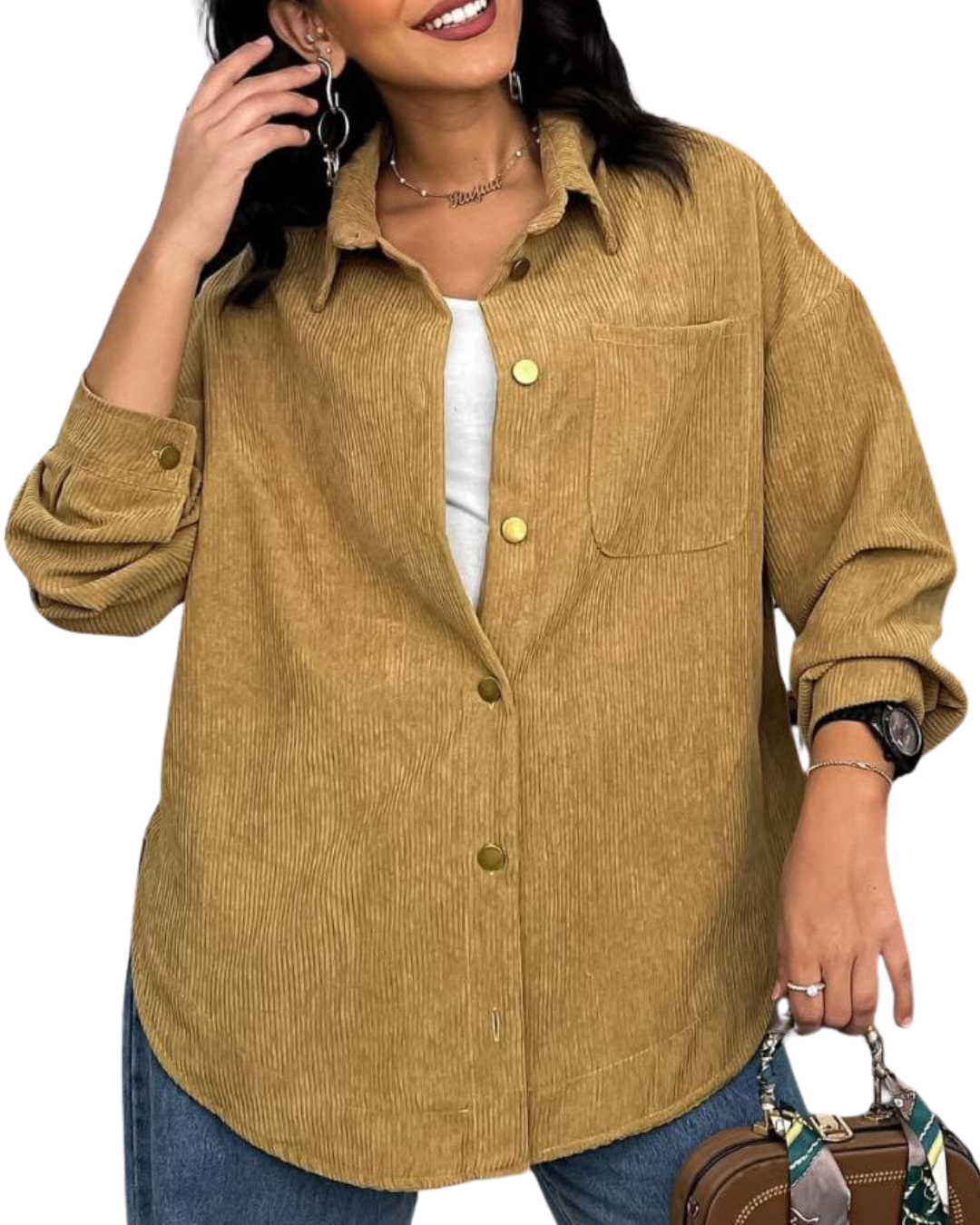 Velvet Ribbed Winter Shirt with Pocket