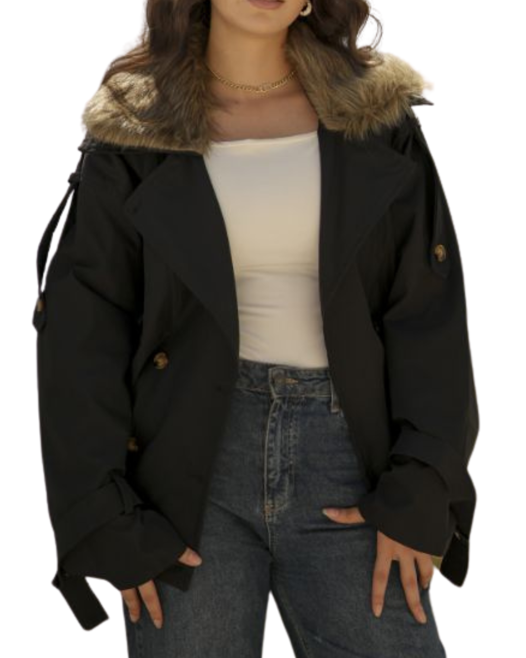 Fur-Collar Gabardine Jacket