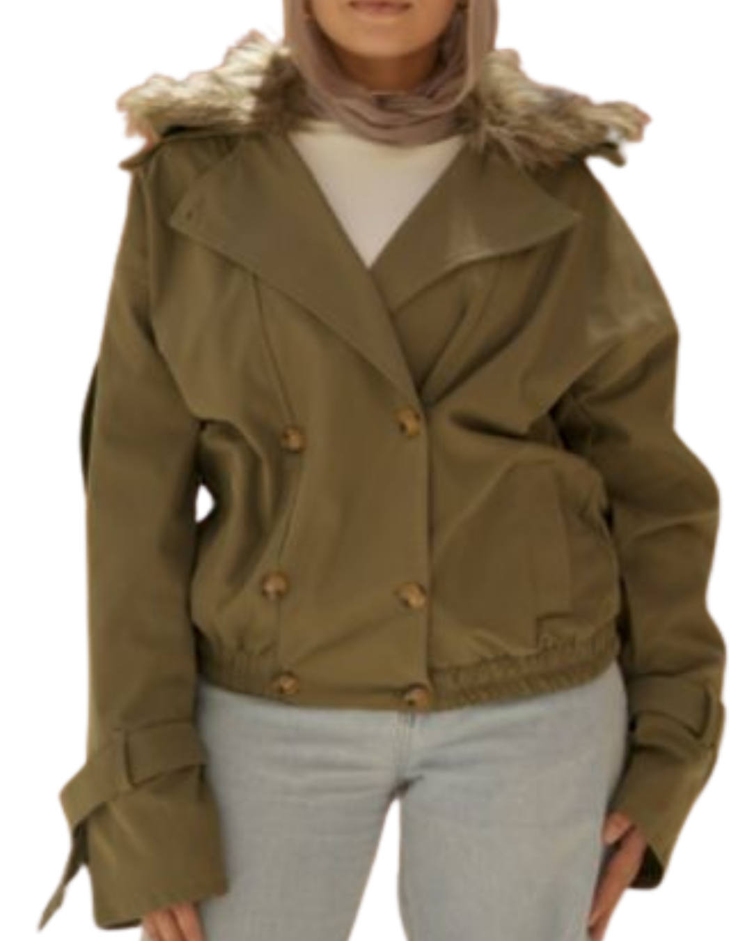 Fur-Collar Gabardine Jacket